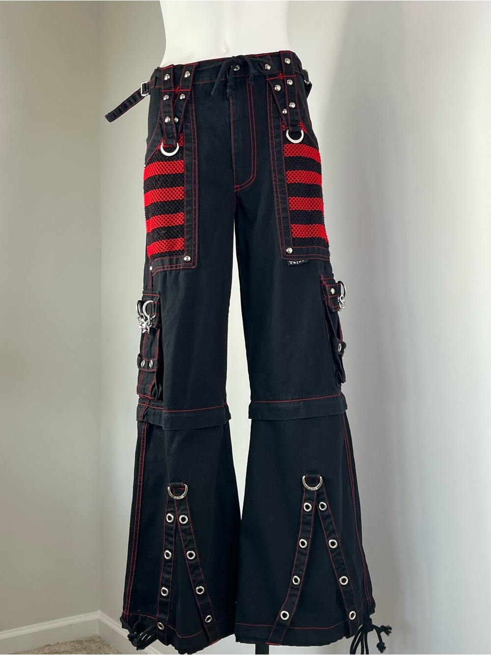 Tripp NYC Black Pants with Red Mesh Stripes and Grommet Details